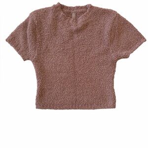 Skim Teddy Bear texture Cozy Crop Top Short Sleeve Women's Top in Warm Brown